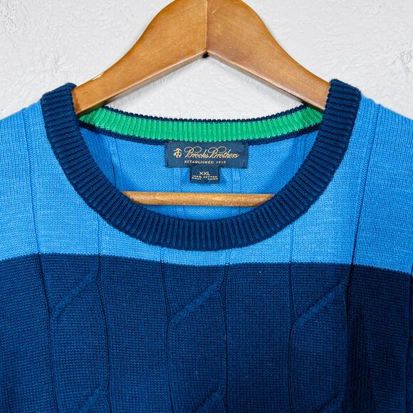Vintage 90s Brooks Brothers Crew Neck Sweater Lightweight Stripe Block - XXL - Picture 3 of 6